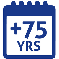 calendar icon with plus 75 years inside