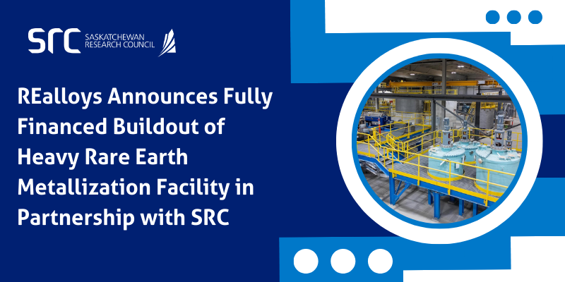 stylized graphic with photo of src rare earth processing facility and title of news item