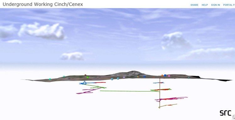 3-d model showing underground workings