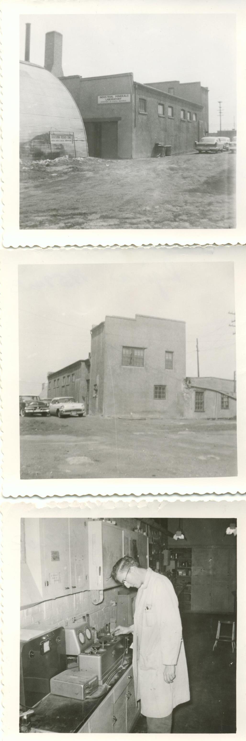 three polaroids of buildings from the 50s