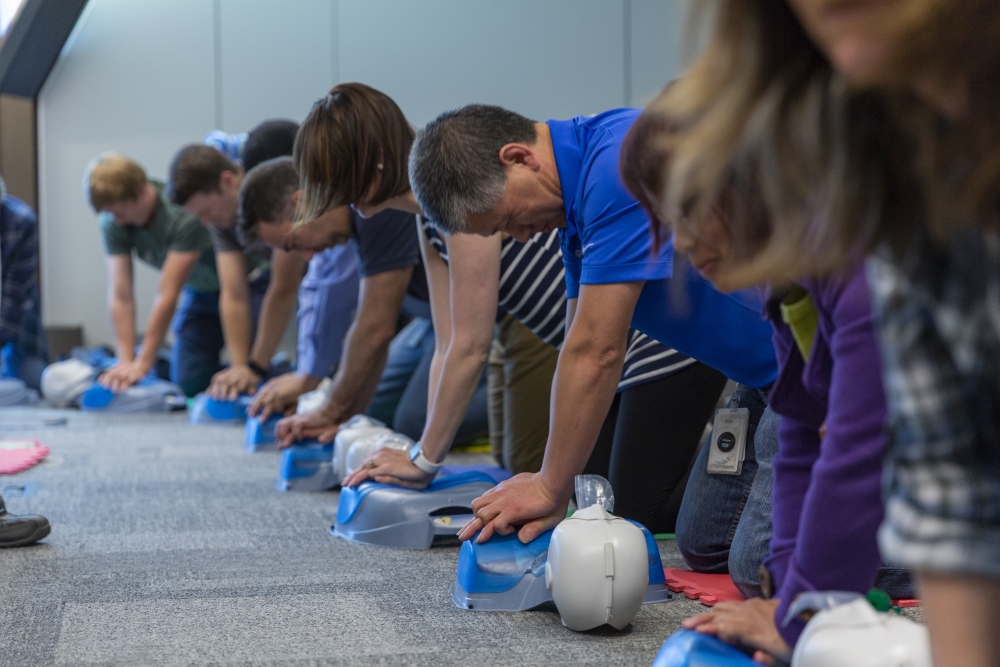 src employees practice on-site first aid training