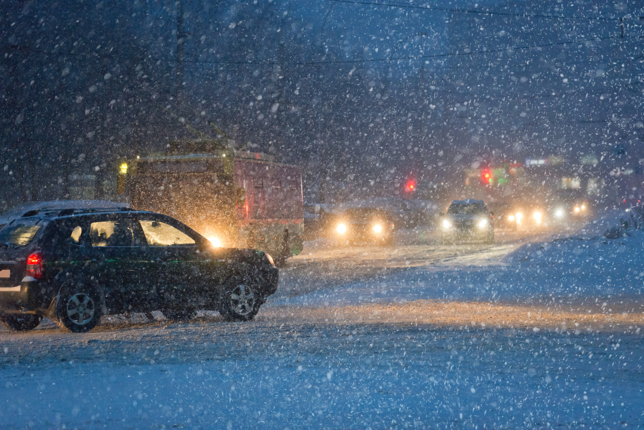 traffic on winter night