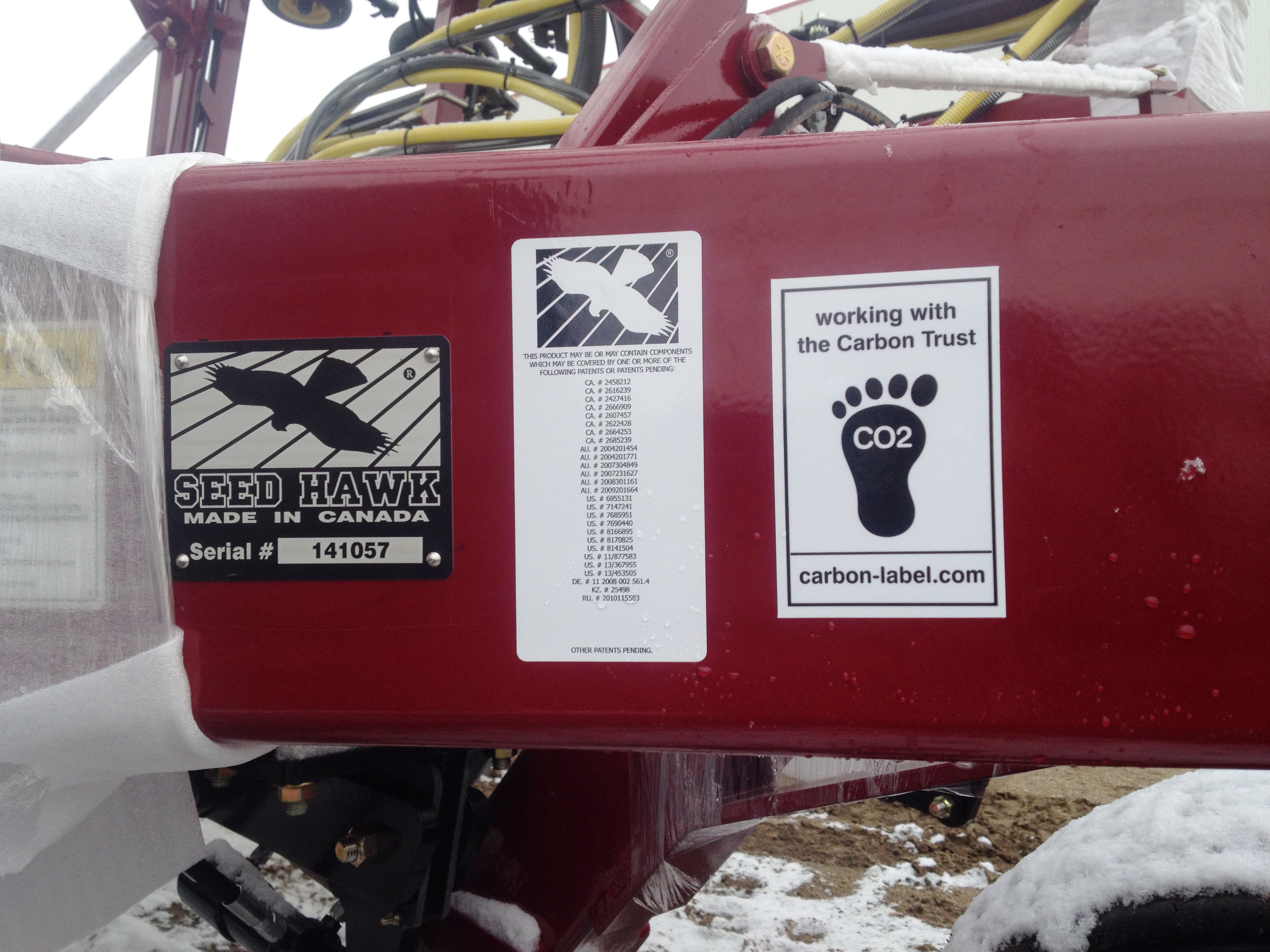 Carbon Trust Logo on Red Agriculture Equipment