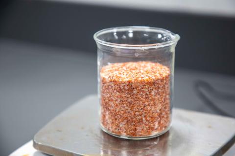 potash granules in a beaker in src's lab