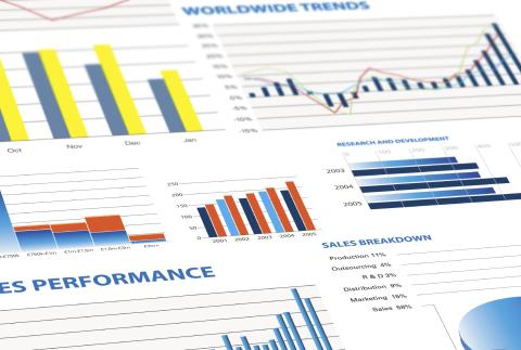 colourful sales charts showing world trends and sales performance