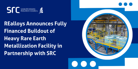 stylized graphic with photo of src rare earth processing facility and title of news item