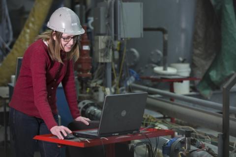 female src engineer at computer