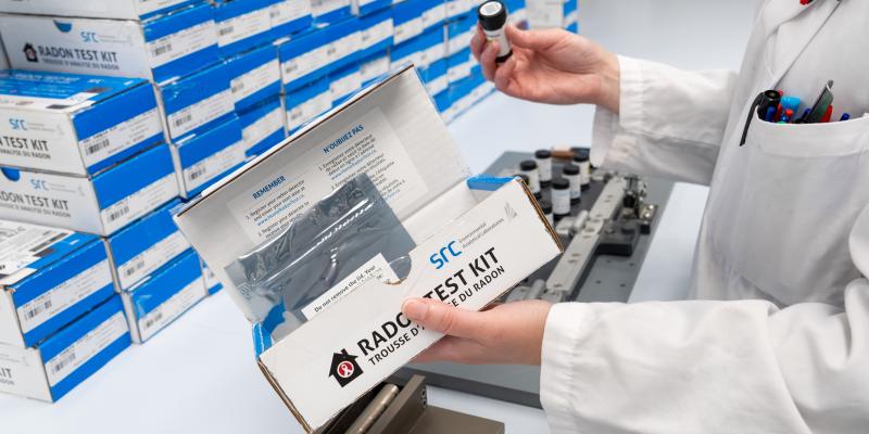 SRC’s radon kit includes a long-term test using an alpha track detector
