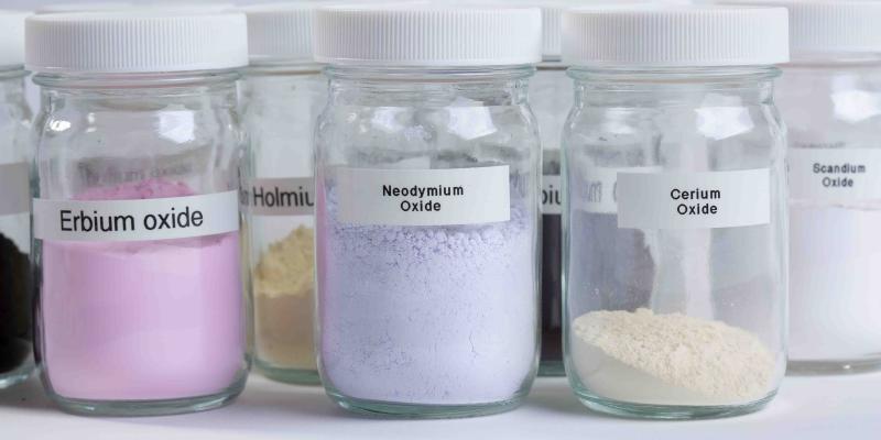 jars of colourful rare earths at src lab