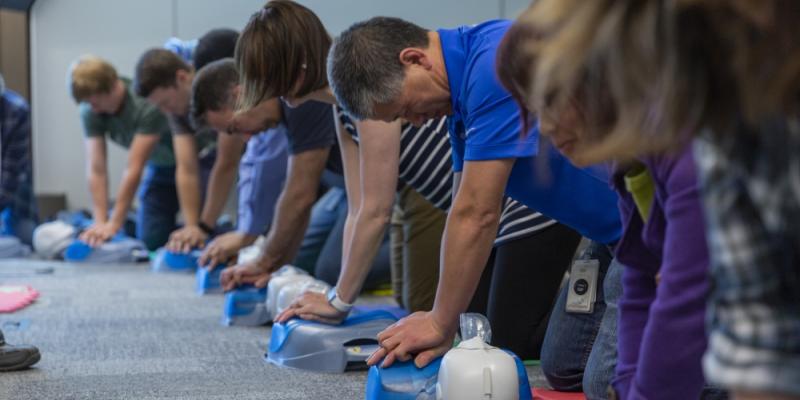 src employees practice on-site first aid training