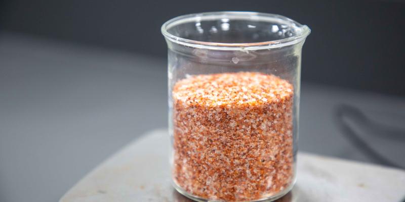 potash granules in a beaker in src's lab