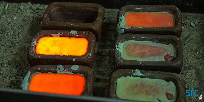 hot liquid metal in cases at src's rare earth processing facility