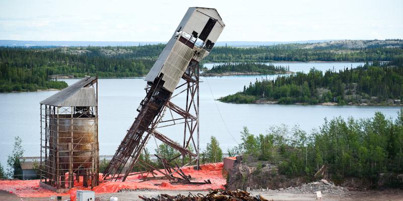 demolition of a mine headframe