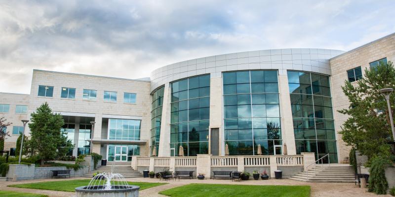 common area in front of a glass building