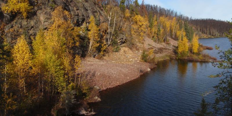 View of the Virgin Lake shoreline adjacent to the Baska Dot Claim mine after remediation work was completed.