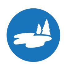 trees and lake icon on blue circle