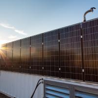 solar panel array on back of hybrid energy container