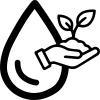 Water droplet with hand holding plant on the right side